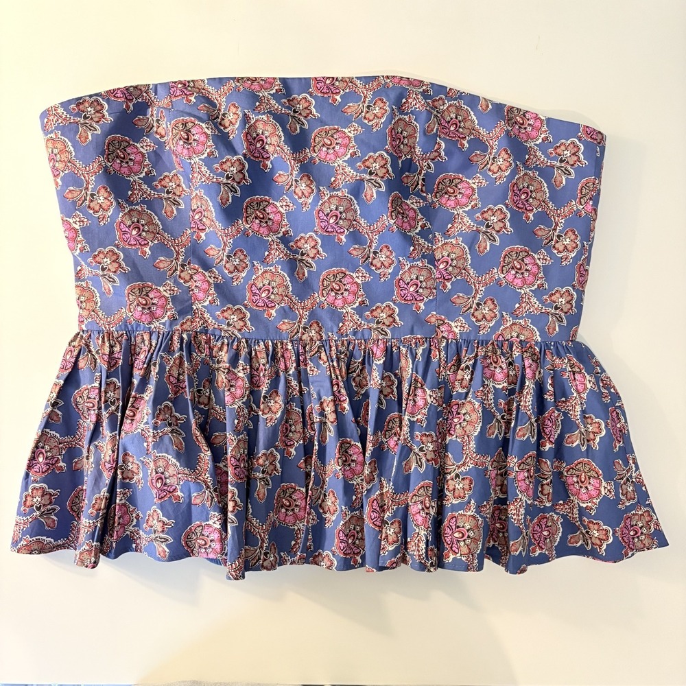 J Crew Collection Strapless Peplum Top Ratti Floral Print‎ Size 14 Preppy Cotton